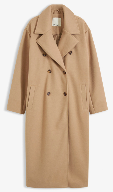 Palton bej lung cu mix de lână